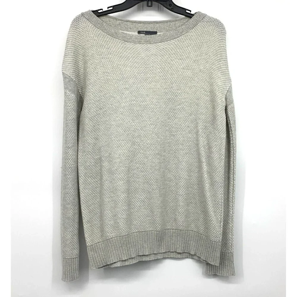 Vince Sweater Color Jacquard Gray Crewneck Long Sleeve Pullover - Picture 2 of 10